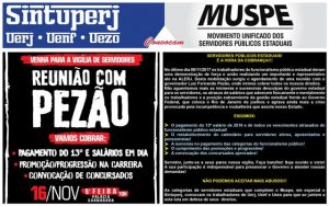 Muspe e Sintuperj convocam - Vigília de servidores durante a reunião com Pezão @ Palácio Guanabara