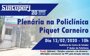 SINTUPERJ CONVOCA: Plenária na Policlínica Piquet Carneiro @ Auditório do Centro de Estudos da PPC - 2º andar