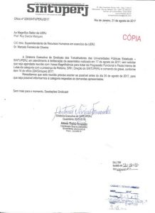 Sintuperj pede reunião com Reitoria da Uerj para discutir progressão