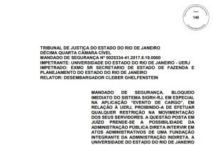 Justiça determina desbloqueio da Progressão Funcional e dos Reenquadramentos na Uerj