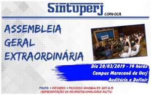 SINTUPERJ CONVOCA: Assembleia Geral Extraordinária, dia 20/03, campus Maracanã da Uerj