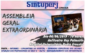 SINTUPERJ CONVOCA: Assembleia Geral Extraordinária. Dia 06/06, às 10h
