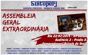 SINTUPERJ CONVOCA: Assembleia Geral Extraordinária na Uenf. Dia 23/07, às 09h