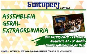 SINTUPERJ CONVOCA: Assembleia Geral Extraordinária na Uerj. Dia 10/09, às 14h