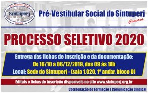 Pré-Vestibular Social do Sintuperj abre processo de seleção para vagas de 2020