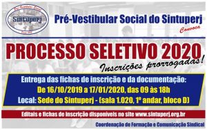 Prorrogadas as inscrições para o Pré-Vestibular Social do Sintuperj ano 2020