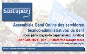 SINTUPERJ CONVOCA: Assembleia Geral Online dos técnicos da Uenf. Dia 19/05, às 09h