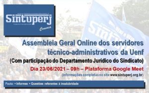 SINTUPERJ CONVOCA: Assembleia Geral Online dos técnicos da Uenf. Dia 23/06, às 09h