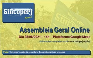 SINTUPERJ CONVOCA: Assembleia Geral Extraordinária Online. Dia 28/06, às 14 horas
