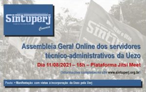 SINTUPERJ CONVOCA: Assembleia Geral Extraordinária Online da Uezo. Dia 11/08, às 15 horas