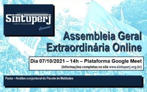 SINTUPERJ CONVOCA: Assembleia Geral Extraordinária Online. Dia 07/10, às 14 horas
