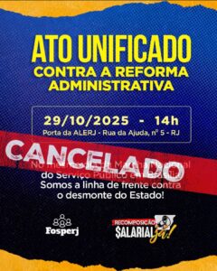 Adiado ato público desta quarta (29/10), na Alerj