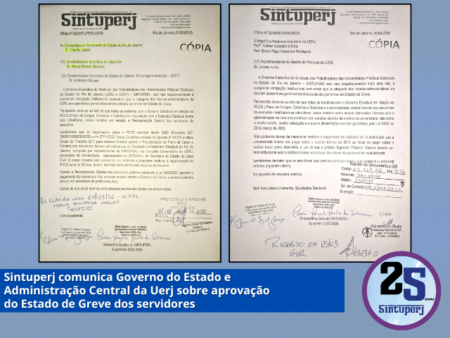 Sintuperj comunica Governo do Estado e Administração Central da Uerj sobre aprovação do Estado de Greve dos servidores
