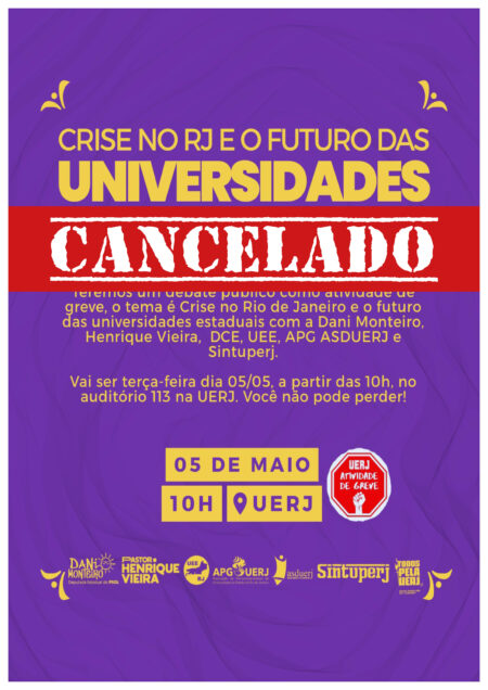 Cancelado o debate público “Crise no Rio de Janeiro e o futuro das universidades públicas”