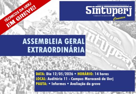 Sintuperj convoca: Assembleia Geral Extraordinária, dia 12/05, às 14h