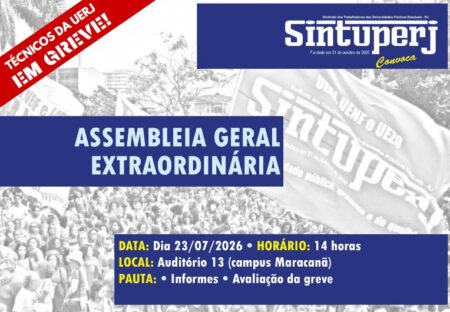 Assembleia dos técnicos da Uerj, dia 23/07, às 14h