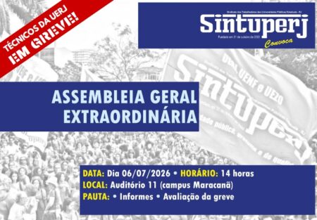 Assembleia dos técnicos da Uerj, nesta segunda (06/07), às 14h