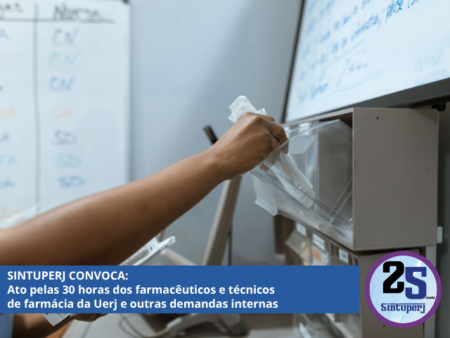 SINTUPERJ CONVOCA: Ato pelas 30 horas dos farmacêuticos e técnicos de farmácia da Uerj e outras demandas internas